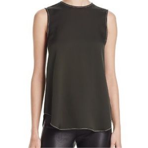 Theory Olive Green Sleeveless Silk Shell Top